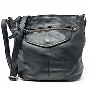Great American Black Leather Crossbody Bag Multi Pocket‎ Adjustable Strap Brass